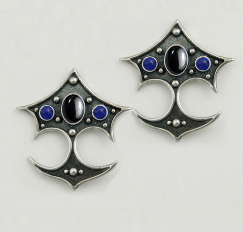 Sterling Silver Gothic Drop Dangle Earrings With Hematite And Lapis Lazuli